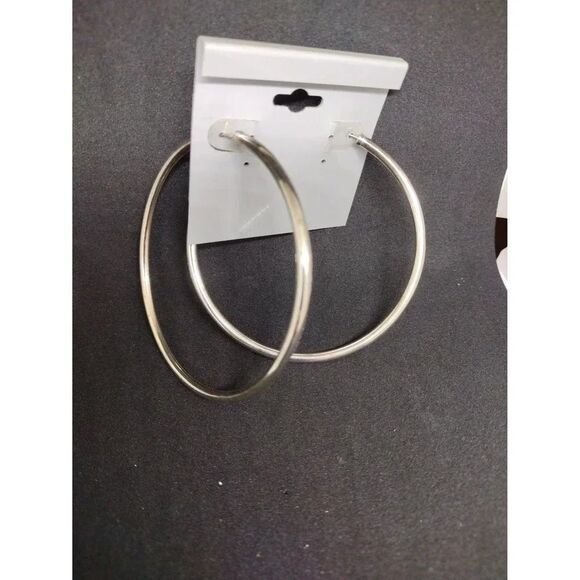 2 1/2" wide Sterling Silver Hoop Earrings - Picture 2 of 2